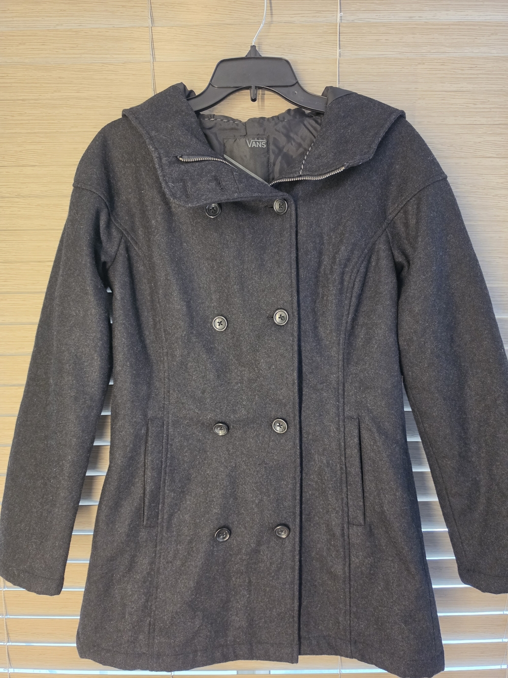 Vans Black Double-Breasted Hooded Pea Coat